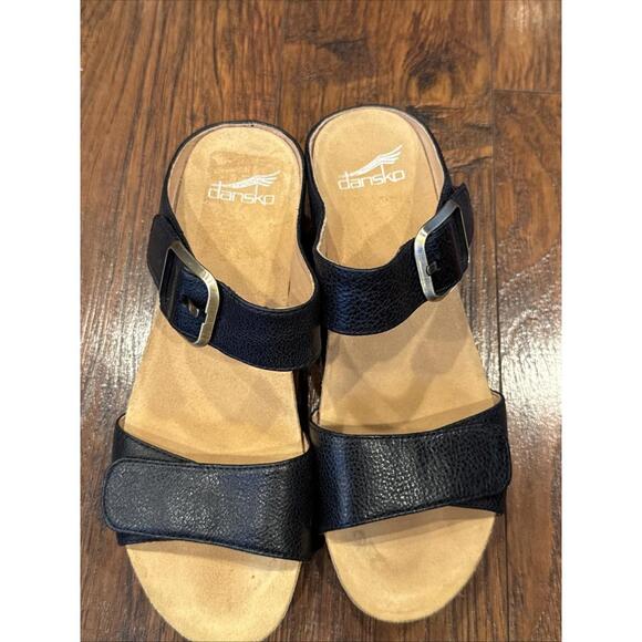 New Dansko Tanya Black Milled Burnished Leather Sandals Size 38 US 7.5 Women's - Picture 2 of 7